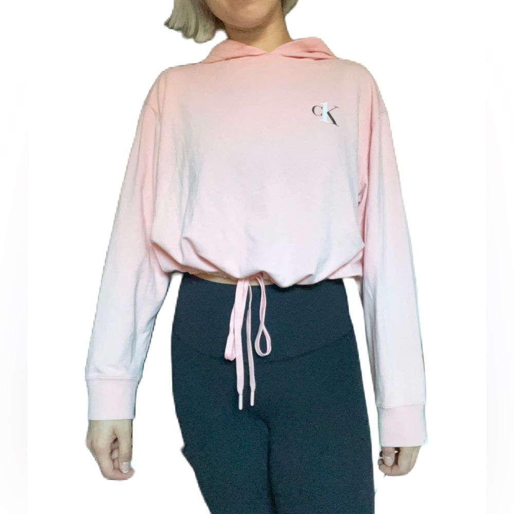 Calvin Klein Pink Cropped Sweater with Synched Adjustable Waist Tie